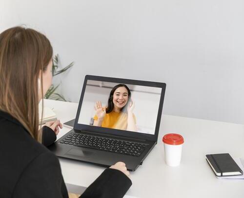 Student at laptop during online class